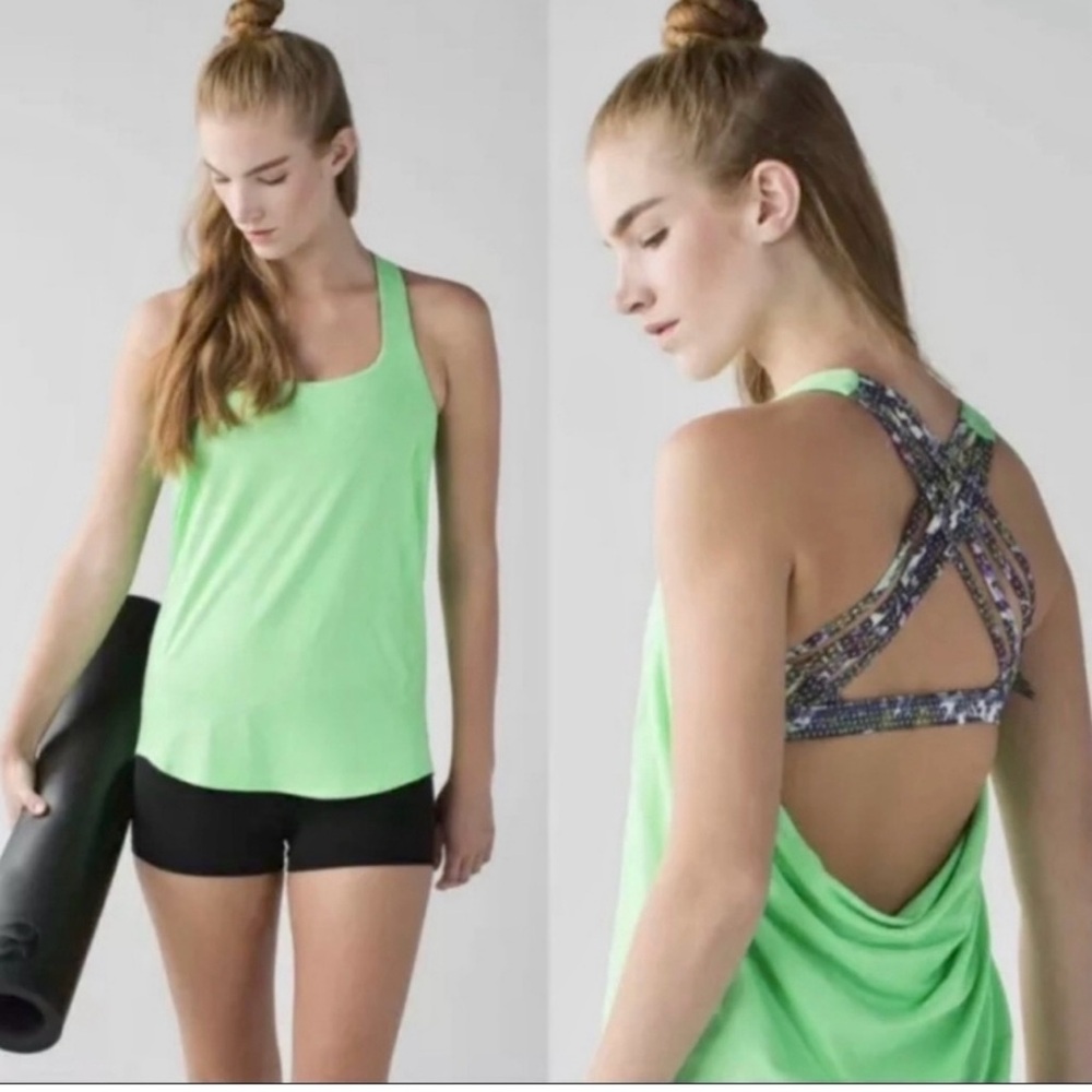 LULULEMON Free to Wild Bra Tank Green Workout Strapy Low Back Yoga Top
